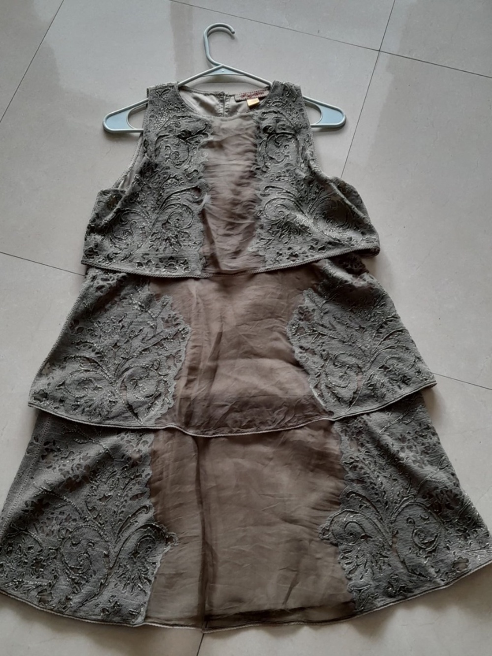 Anthropologie Embroidered Layered Sleeveless Dress – Gray